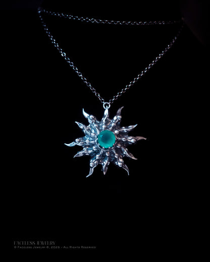 Chrysalis Sun – Sterling Silver &amp; Green Chalcedony Pendant (One of a Kind)