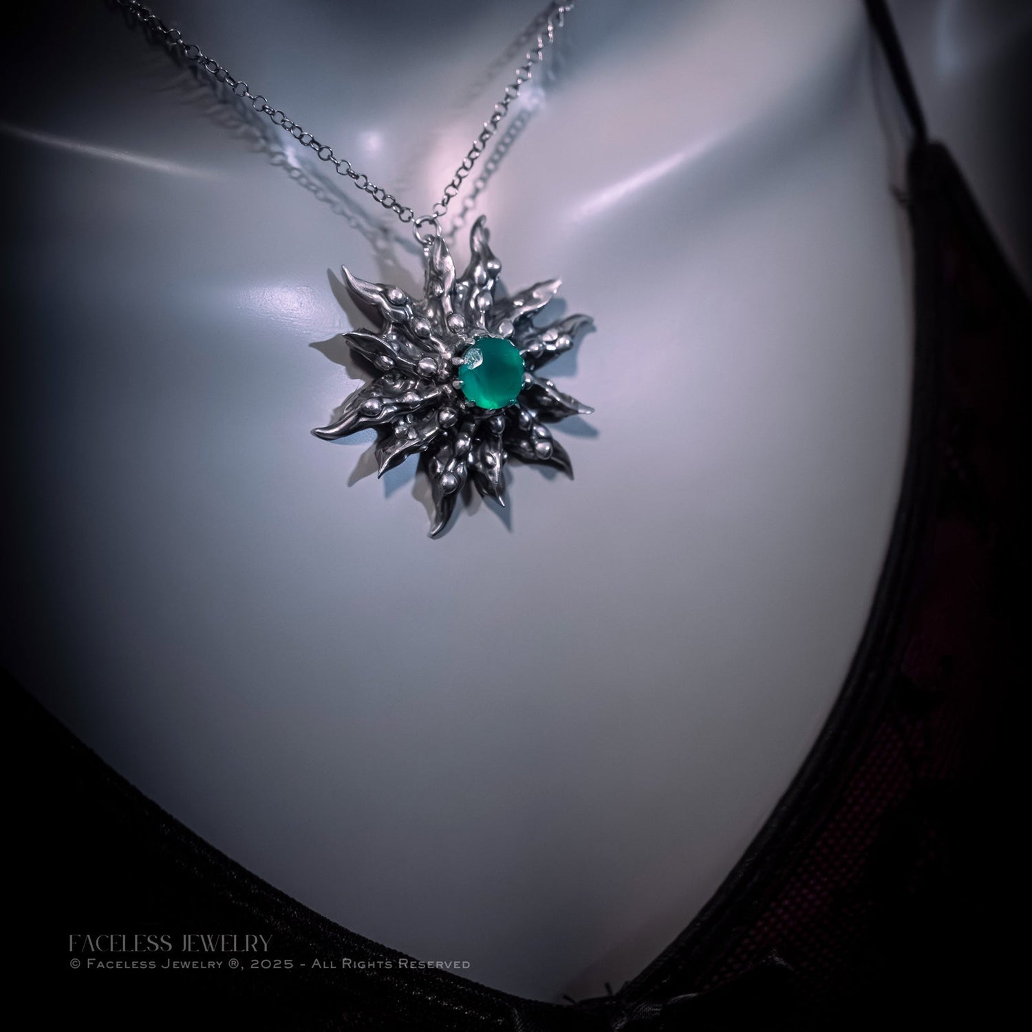 Chrysalis Sun – Sterling Silver &amp; Green Chalcedony Pendant (One of a Kind)