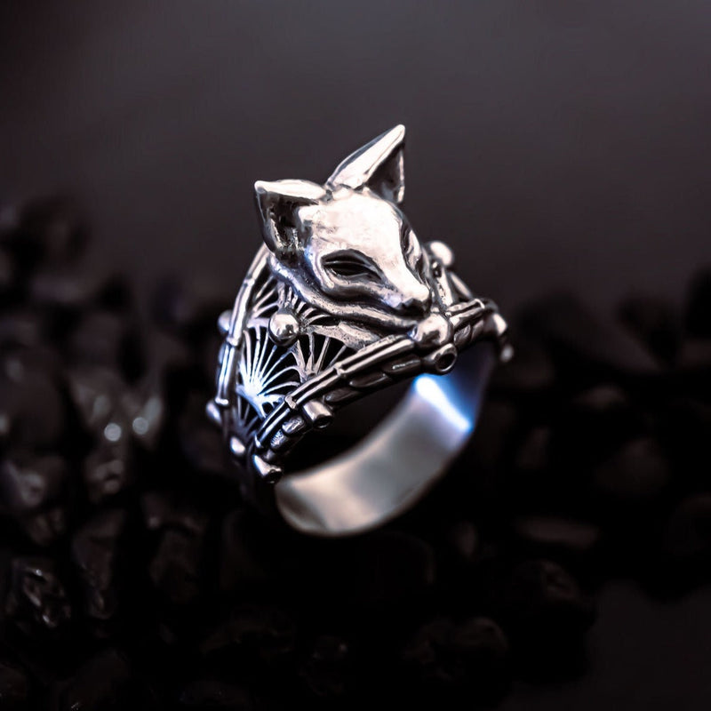 Kitsune Mask Ring - Faceless Jewelry - alternative and gothic dark jewelry - for the mysterious and fantastical - take it's beauty with you Rings
