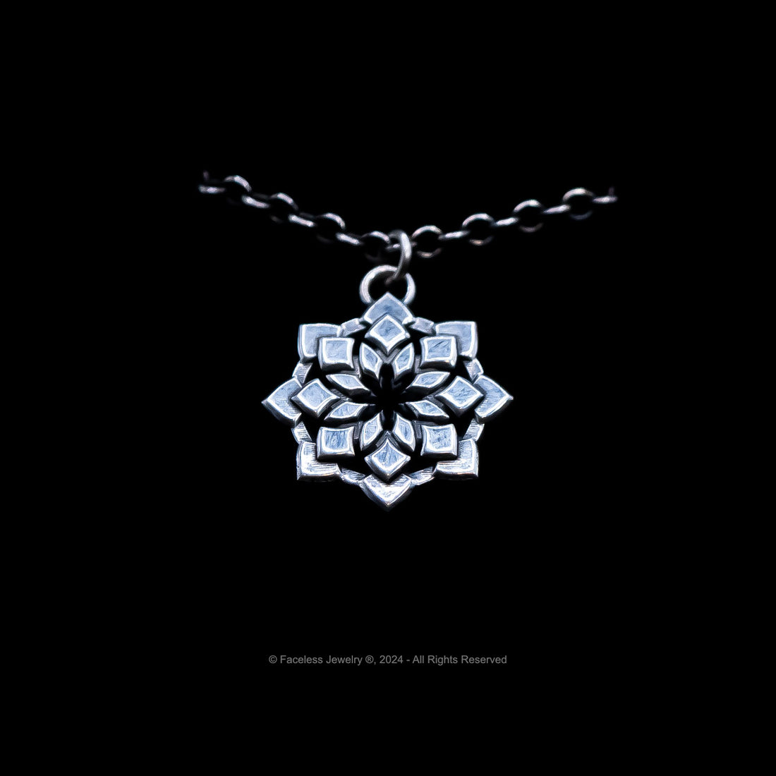 Lotus Pendant on Antiqued Chain - Faceless Jewelry - alternative and gothic dark jewelry - for the mysterious and fantastical - take it&