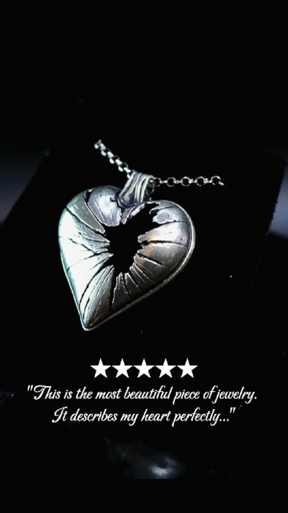 Shatter Broken Heart Necklace in Sterling Silver by Faceless Jewelry - Remembrance Jewelry