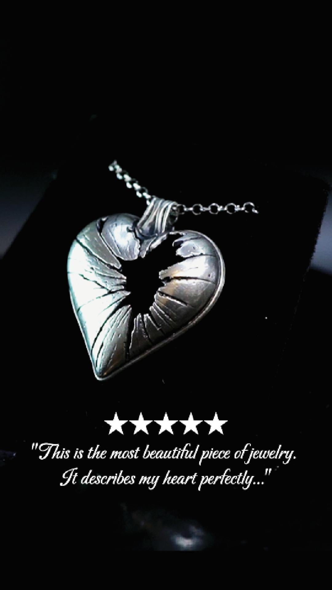 Shatter Broken Heart Necklace in Sterling Silver by Faceless Jewelry - Remembrance Jewelry